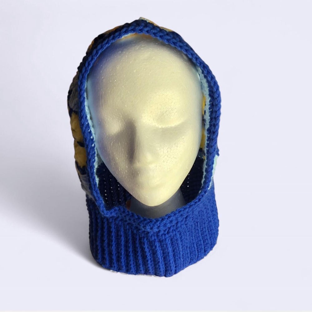 crochet blue and yellow african flower granny square balaclava HANDMADE - Picture 2 of 6